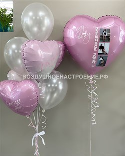 Сердце с фотографией + фонтан из 7 шаров с индивидуальными надписями - фото 6971